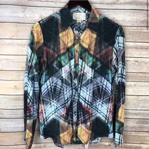 Artelier Nicole Miller Plaid Long Sleeve Blouse